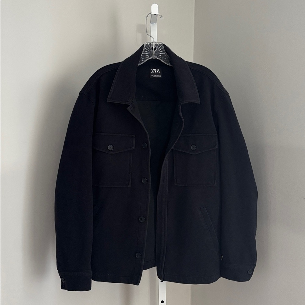 Zara Black Textured Overshirt Jacket Button Front Men’s Size XL - Picture 3 of 6